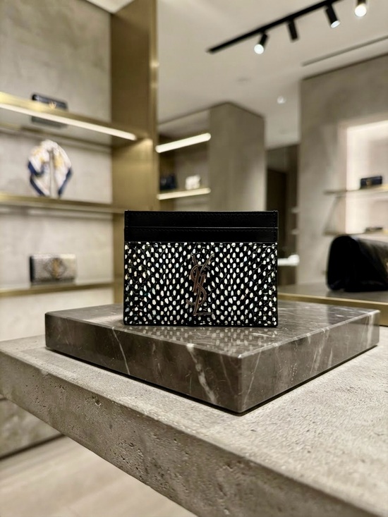 Saint Laurent Handbags - Saint Laurent Black and White Patterned Card Holder with YSL Logo